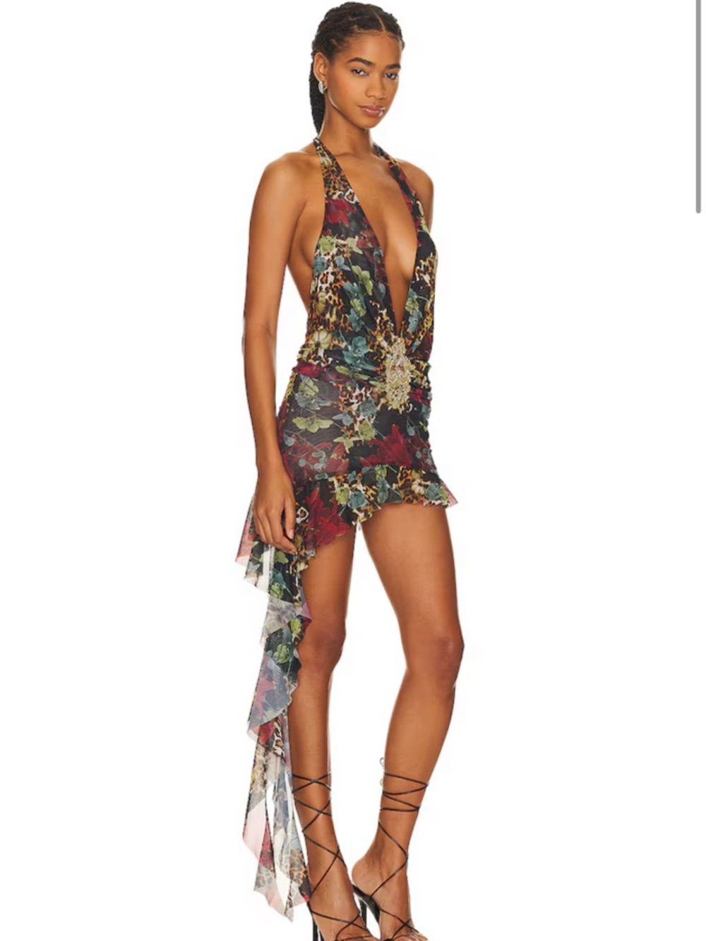 Jaded London Multicolor Floral & Animal Print Plunge Halter Mini Dress - Picture 2 of 5